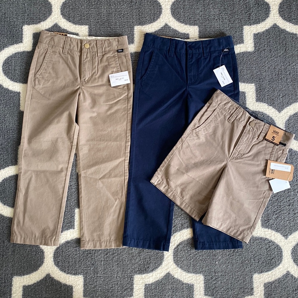 Boys Vans pants / shorts bundle! Size 5 blue navy and khaki tan